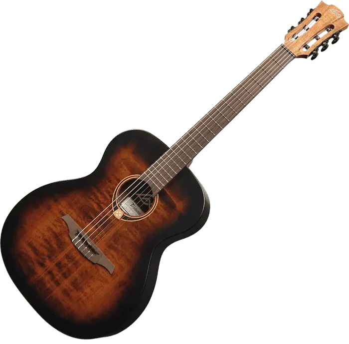 LAG Guitarra Acústica Nylon Auditorium Black & Brown Satinada Abeto Engelmann Macizo