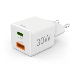 Hama Cargador USB Rápido Doble Puerto 30W PD QC 3.0 Blanco Compacto (00201992) - Smartphone, Tablet, AirPods, Universal