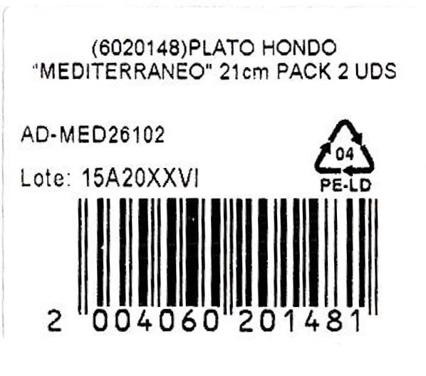 Alfares Pack de 4 Platos Hondos Mediterráneo 21cm