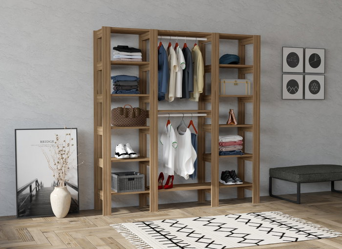 Hanah Home Armario City - Walnut 161.4x180x33.6cm Nogal Melamina Tablero de Partículas 18mm