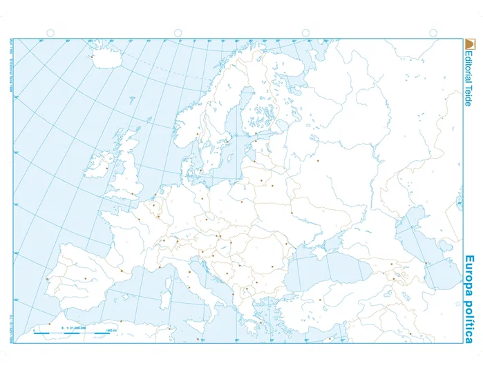 Teide Mapa mudo Europa político B/N A4 Teide Mapa mudo Europa político B/N A4