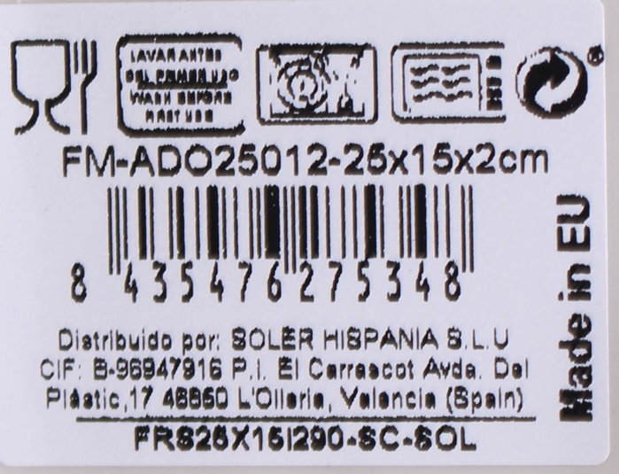 La Mediterranea Fuente Rectangular Ador Elite Brillo 25x15cm