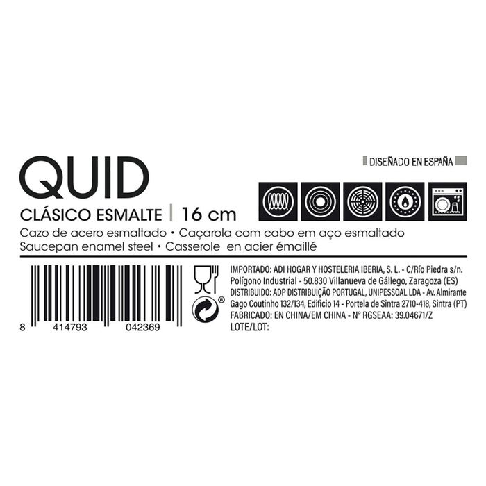Cazo Acero Esmaltado Clasico Esmalte Quid 16 cm – 1,5 L (12 Unidades)