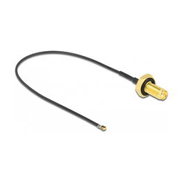 DeLOCK Antenna Cable SMA Buchse a MHF 4L LK Stecker, 20cm/0.2m, 1.37, Gewindelänge 10mm, spritzwassergeschützt, Negro