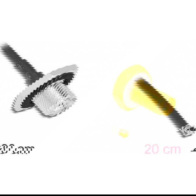 DeLOCK Antenna Cable SMA Buchse a MHF 4L LK Stecker, 20cm/0.2m, 1.37, Gewindelänge 10mm, spritzwassergeschützt, Negro