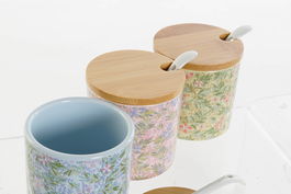 DKD Home Decor Azucarero Shabby Victoriano 21, Set 6 Unidades, Dolomita y Bambú, Verde, Rosa, Azul Flores, 7.5 x 7.5 x 7.5 cm