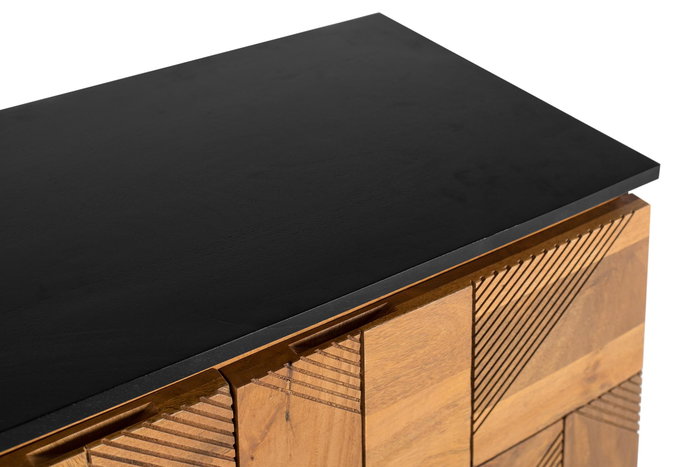 GINER Y COLOMER Aparador Madera de Mango Natural y Negro 170 cm, 4 Puertas, Diseño Moderno con Base de Acero