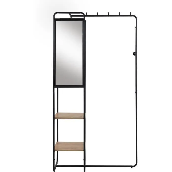 LUTON Mueble de recibidor LUTON003747 con estructura metálica negro/roble artesano, 100x185x37 cm, 2 estantes y espejo LUTON Mueble de recibidor LUTON003747 con estructura metálica negro/roble artesano, 100x185x37 cm, 2 estantes y espejo