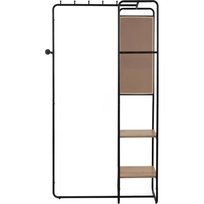 LUTON Mueble de recibidor LUTON003747 con estructura metálica negro/roble artesano, 100x185x37 cm, 2 estantes y espejo LUTON Mueble de recibidor LUTON003747 con estructura metálica negro/roble artesano, 100x185x37 cm, 2 estantes y espejo