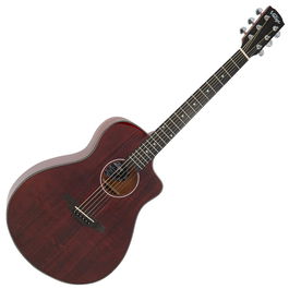 VINTAGE Guitarra Acústica Pacific Coast Claret Red Tapa Maciza Abeto Aros y Fondo Caoba Sonido Exquisito