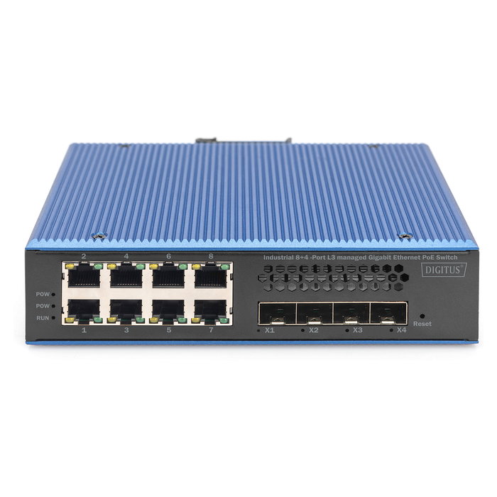 Digitus 8+4P 10G Uplink Industrial Gigabit Ethernet PoE Switch L3 Managed, 8 Puertos Gigabit Ethernet PoE, 4 Puertos Uplink SFP+, Gestionado