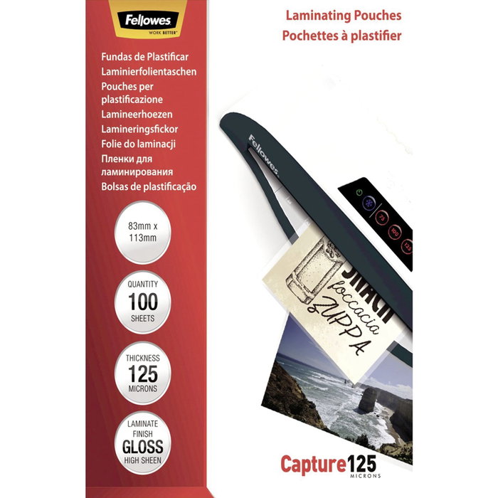 Fellowes Fundas de Plastificar Brillo 125 Mic. 83x113mm