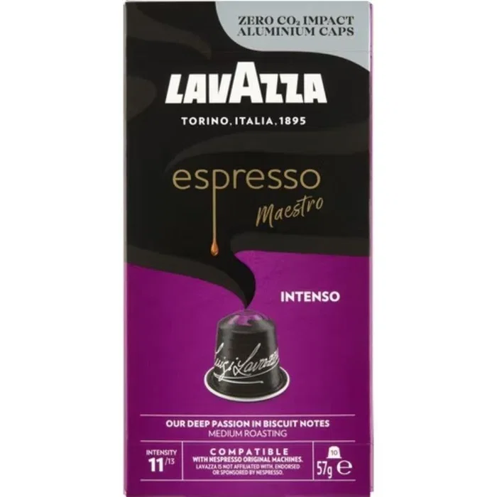 Lavazza Espresso Maestro Intenso Cápsulas para Nespresso, Sabor a Cacao y Caramelo, Intensidad 11/13, Caja de 10 Cápsulas de Aluminio