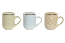 DKD Home Decor Surtido de 3 Tazas de Gres y Acero Inoxidable JIAHUA 26