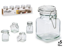 Vivalto Set 5 Tarros Cierre Hermetico 90 ml Vidrio Transparente 30x8x6 cm (Set de 12)