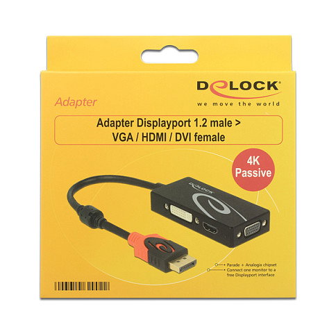 DeLOCK Adaptador DisplayPort 1.2 a VGA / HDMI / DVI 4K Negro DeLOCK Adaptador DisplayPort 1.2 a VGA / HDMI / DVI 4K Negro