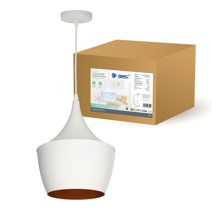 GSC Evolution Lámpara de techo colgante Serie Gombe E27 Ø240mm Blanco GSC Evolution Lámpara de techo colgante Serie Gombe E27 Ø240mm Blanco