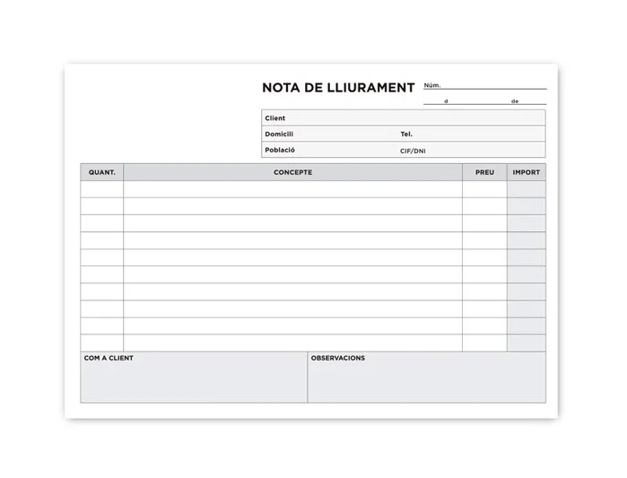 Liderpapel T229 Talonario Entregas Original y Copia Apaisado Texto en Catalan