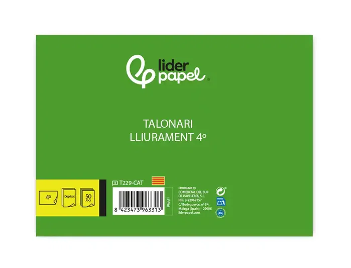 Liderpapel T229 Talonario Entregas Original y Copia Apaisado Texto en Catalan