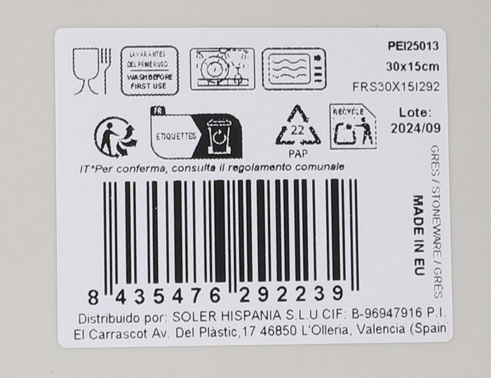 La Mediterranea Fuente Rectangular Peixe Elite 30x15 cm