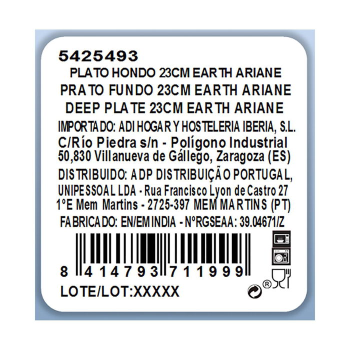 Plato Porcelana Reforzada Earth Ariane 23 cm
