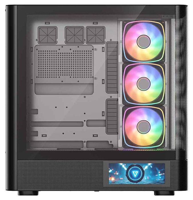Modecom Volcano AQ400 ARGB Mid Tower Caja PC Negra, Ventiladores ARGB, Pantalla LCD 6.2"