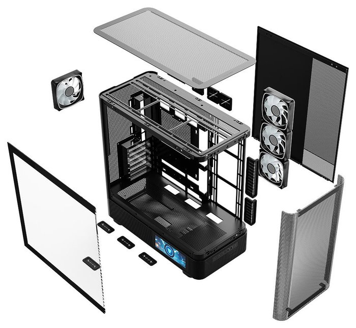 Modecom Volcano AQ400 ARGB Mid Tower Caja PC Negra, Ventiladores ARGB, Pantalla LCD 6.2"