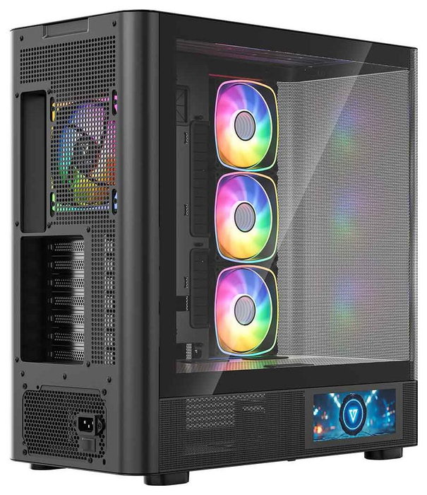 Modecom Volcano AQ400 ARGB Mid Tower Caja PC Negra, Ventiladores ARGB, Pantalla LCD 6.2"