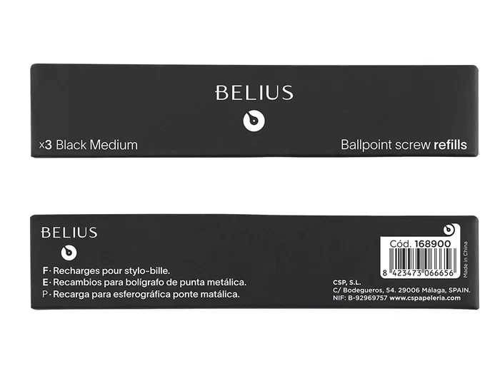 Belius Recambio Bolígrafo Negro Punta 0,8 mm Caja 3 Unidades