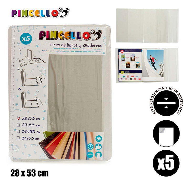 Pincello Set 5 Forros Adhesivos para Libros 28 cm x 53 cm (Set de 36)
