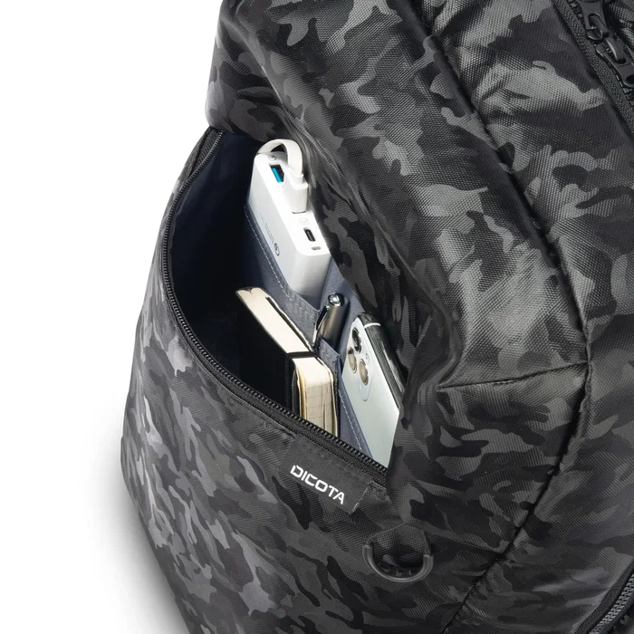 Dicota D32126 Mochila Informal de 16 Litros en Camuflaje para Portátil de hasta 16", Poliéster, Resistente al Agua, 600D, Cremallera