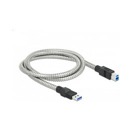 DeLOCK Cable USB 3.2 Gen 1 Tipo-A a Tipo-B con cubierta metálica, 1 m, Plata