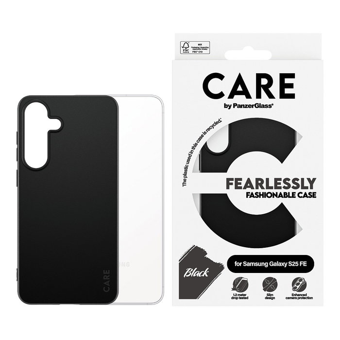 PanzerGlass CARE TPU Case Negro para Samsung Galaxy S25 FE 5G, Funda Protectora Resistentes a Golpes y Rayones, Material Reciclado 100%
