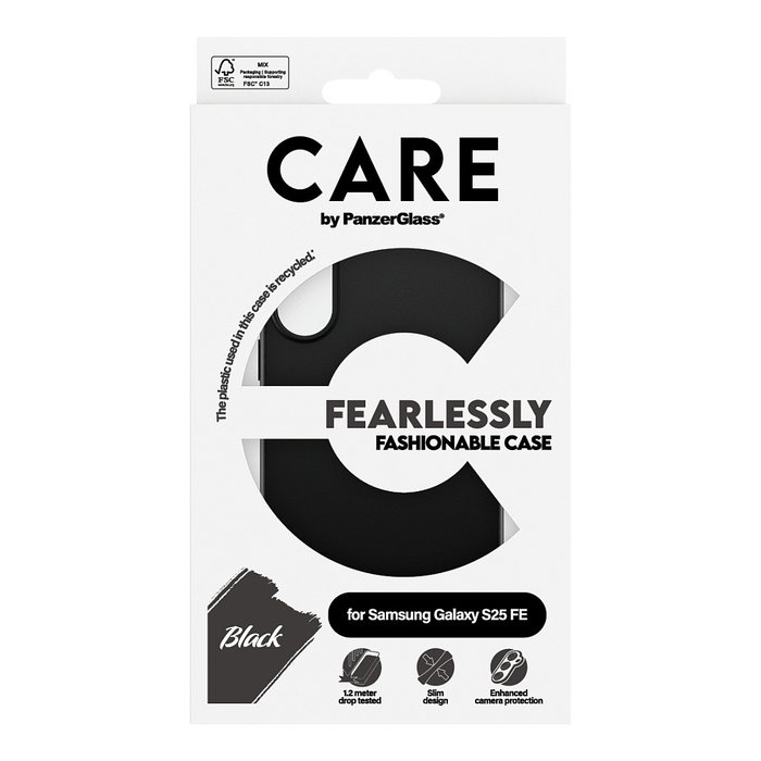 PanzerGlass CARE TPU Case Negro para Samsung Galaxy S25 FE 5G, Funda Protectora Resistentes a Golpes y Rayones, Material Reciclado 100%