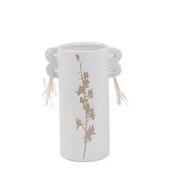 DKD Home Decor Jarrón de Gres Blanco y Beige Hecho a Mano 15x10x22 cm