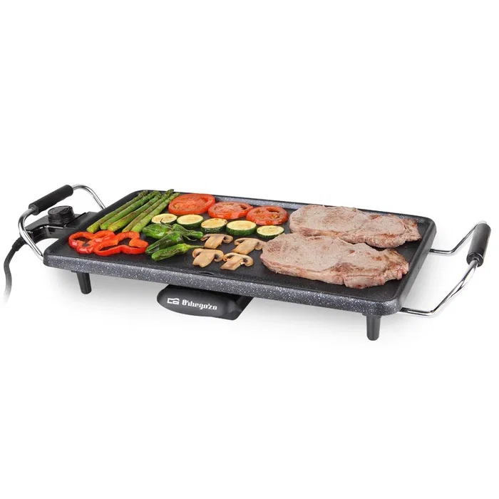 Orbegozo TBC 3000 Parrilla Eléctrica de Mesa 2200W - Plancha Asar Cerámica 43x22 cm, Antiadherente, Negro