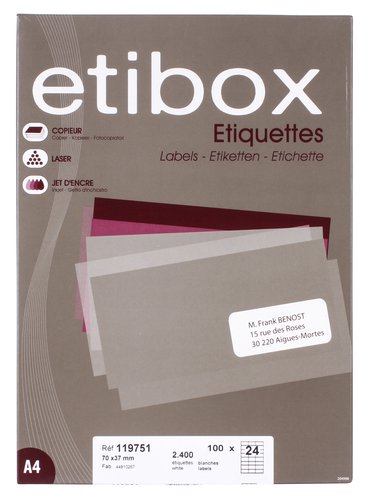 Etiquetas Adh.Impr. A4 Blanca Caja 100H C.Romos 64X33,9 Mm 2.400 Uds. Etiquetas Adh.Impr. A4 Blanca Caja 100H C.Romos 64X33,9 Mm 2.400 Uds.