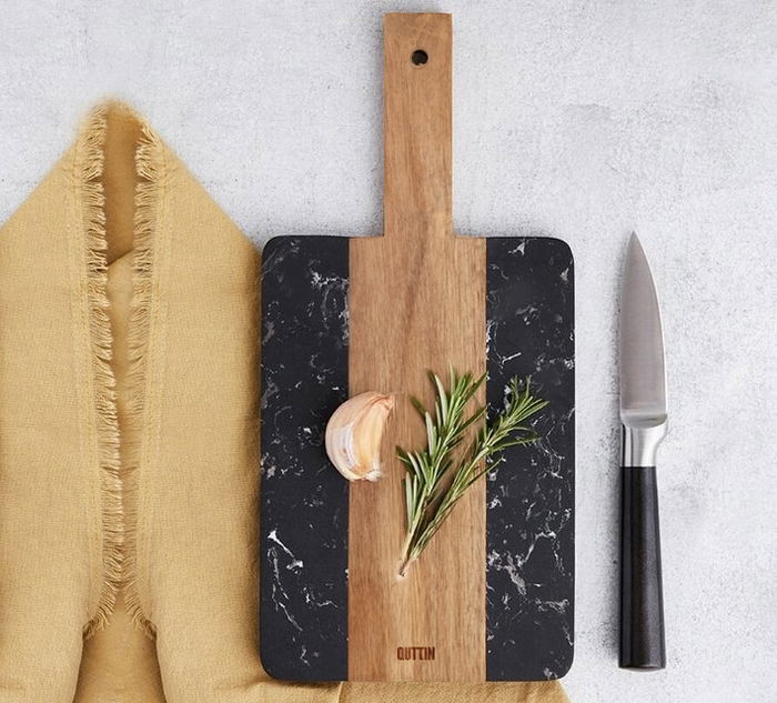 Quttin Tabla Cortar Acacia y Mármol 30 x 14 cm (12 Unidades)
