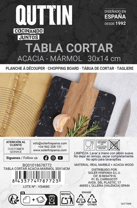 Quttin Tabla Cortar Acacia y Mármol 30 x 14 cm (12 Unidades)