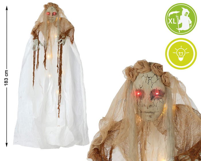 Figura Colgante Novia Cadáver 183 cm Halloween Terror Ojos Luminosos Vestido Envejecido Figura Colgante Novia Cadáver 183 cm Halloween Terror Ojos Luminosos Vestido Envejecido