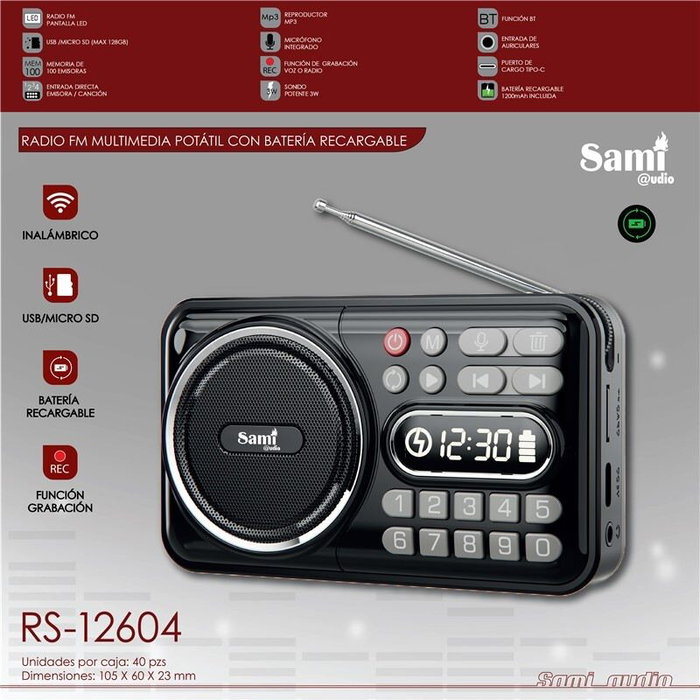 SAMI Radio FM Multimedia Portátil con Batería, Graba, Sami Fm