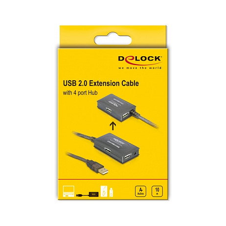 DeLOCK Alargador USB 2.0 Activo 10 m con Concentrador de 4 Puertos
