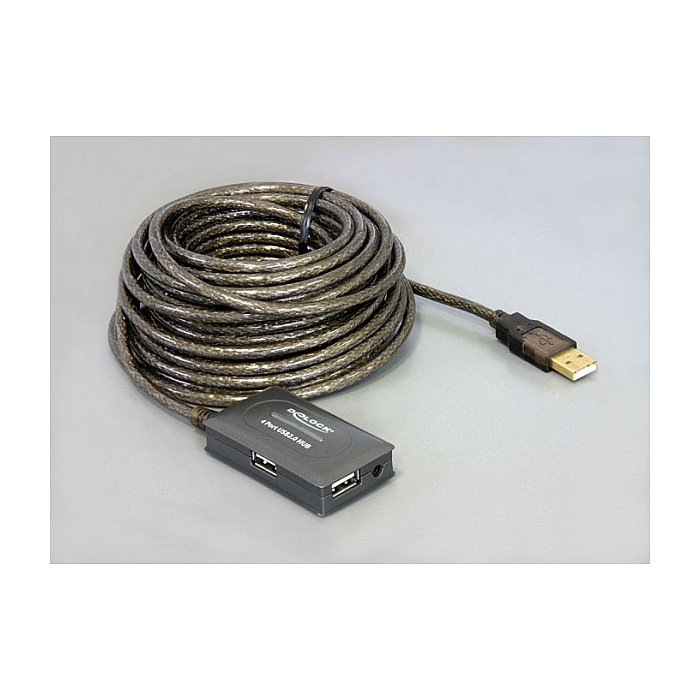 DeLOCK Alargador USB 2.0 Activo 10 m con Concentrador de 4 Puertos