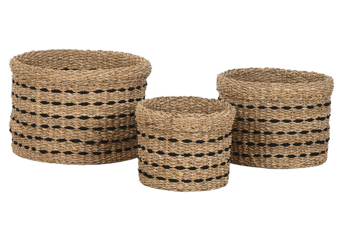 DKD Home Decor Set de 3 Cestas de Seagrass y Yute 45x45x30 cm Natural/Negro