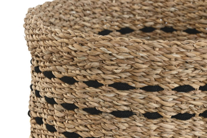 DKD Home Decor Set de 3 Cestas de Seagrass y Yute 45x45x30 cm Natural/Negro