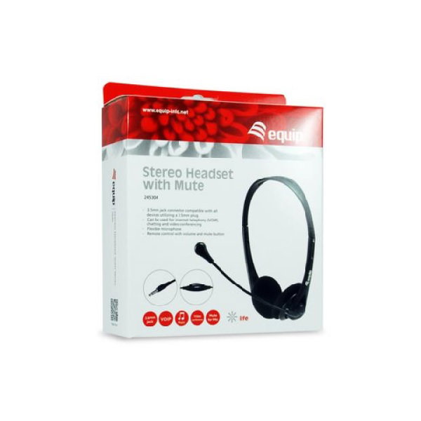 Equip Auriculares Estéreo con Micrófono Flexible, Diadema Ajustable, Almohadillas Acolchadas, Controles en Cable, Jack 3.5mm