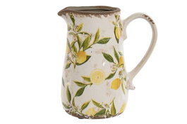DKD Home Decor Jarra de Gres Limon Amarillo, Blanco y Marron