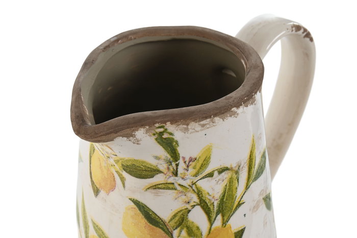 DKD Home Decor Jarra de Gres Limon Amarillo, Blanco y Marron