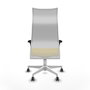 Sillón Albacete con mecanismo Sincro tapizada con Similpiel color Amarillo y malla color Blanco. Equipado con Base poliamida blanca, Brazos 1D y Ruedas 65 mm parqué