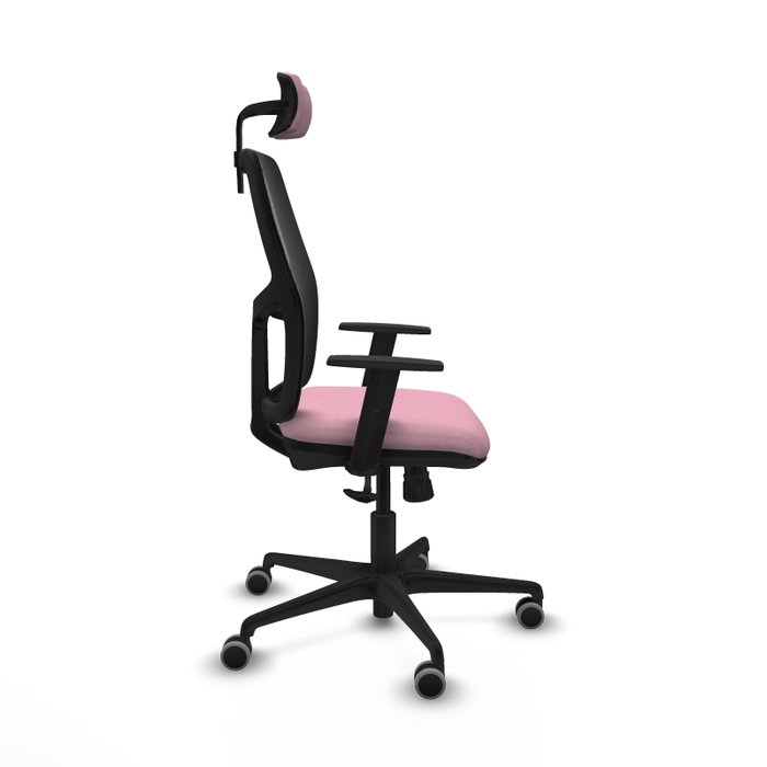 Silla de oficina Alfera con mecanismo Sincro tapizada con Tela color Rosa y malla color Negro. Equipada con lumbar 1D, Brazos 1D, Cabecero 2D y Ruedas 65 mm parqué Silla de oficina Alfera con mecanismo Sincro tapizada con Tela color Rosa y malla color Negro. Equipada con lumbar 1D, Brazos 1D, Cabecero 2D y Ruedas 65 mm parqué